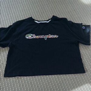 Champion Woman’s Cropped Black Tee with Logo
